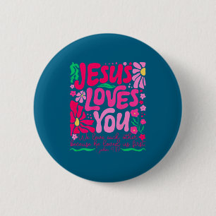 You Jesus Boho Floral Religious Faith Button