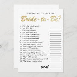 You know the bride bridal shower game gold invitation | Zazzle