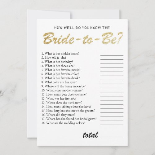 You know the bride bridal shower game gold invitation
