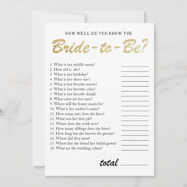 You know the bride bridal shower game gold invitation (Front)
