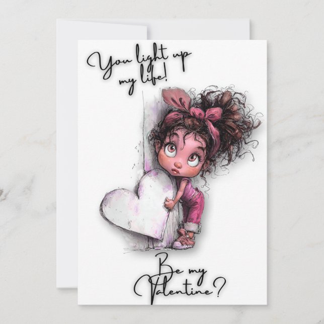 "You Light Up My Heart"  Cute Girl Valentine  Card (Front)