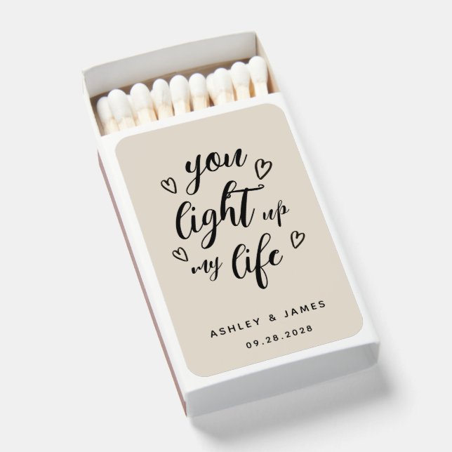 You Light Up my Life Ivory Wedding Matchboxes (Front Open)