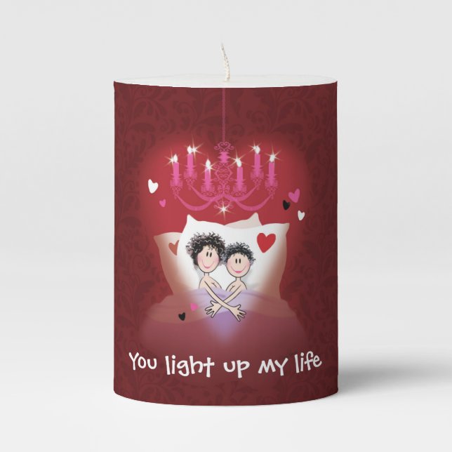 "You light up my life." Romantic lesbian Pillar Candle (Front)
