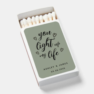 You Light Up my Life Sage Green Wedding Matchboxes