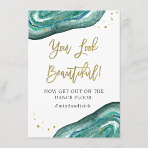 You Look Beautiful Teal Geode and Gold Wedding Invitation