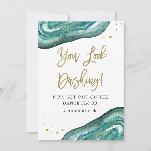 You Look Dashing | Teal Geode and Gold Wedding Invitation (Front)