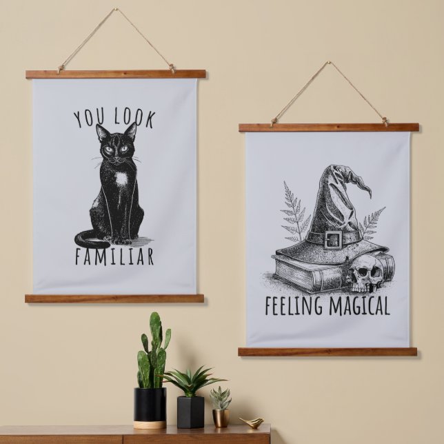 You Look Familiar Black Cat Feeling Magical Witch Hanging Tapestry (Asymmetrical)