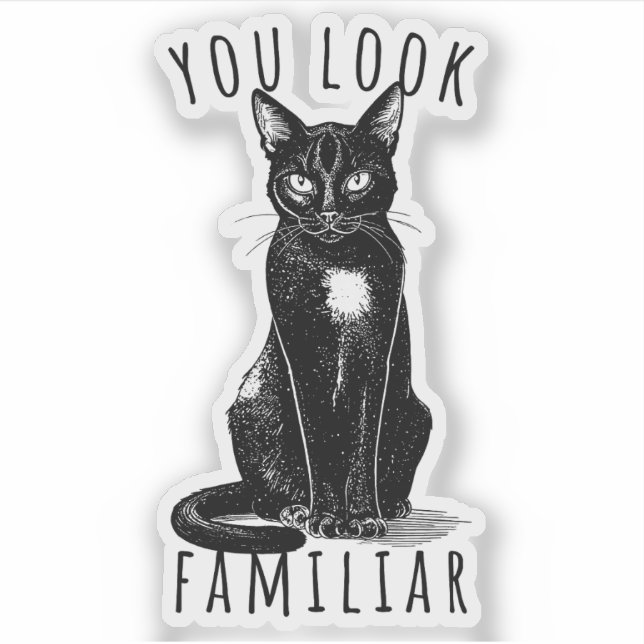 You Look Familiar Witches Black Cat Sticker (Front)