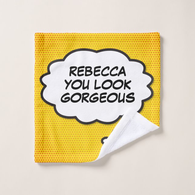YOU LOOK GORGEOUS Think Bubble Fun Comic Book Bath Towel Set (Wash Cloth)