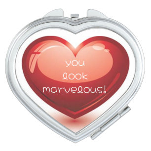 You Look Marvelous Red Puff Heart Compact Mirror