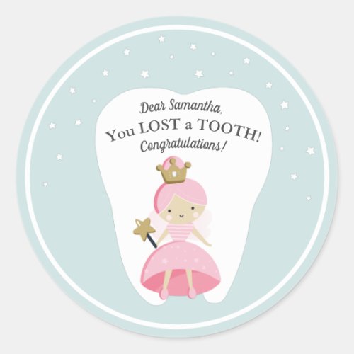 You Lost a Tooth Personalized Tooth Fairy Sticker Classic Round Sticker
