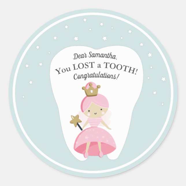 You Lost a Tooth Personalized Tooth Fairy Sticker. Classic Round Sticker (Front)