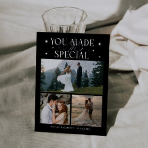 You Made It Special Wedding Photo Black Thank You Card