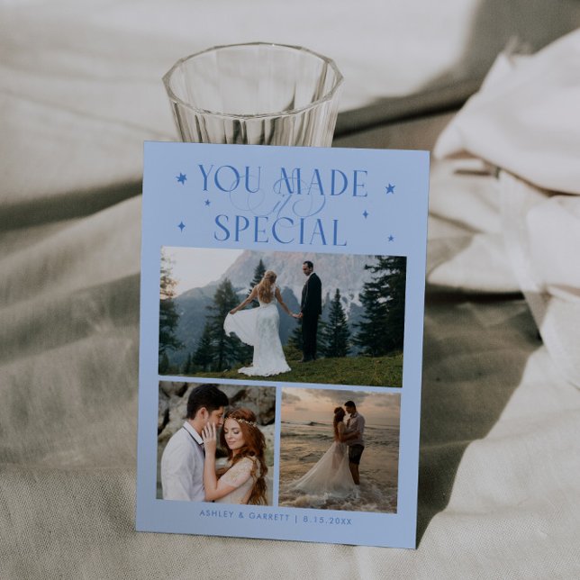You Made It Special Wedding Photo Icy Blue Thank You Card (Creator Uploaded)
