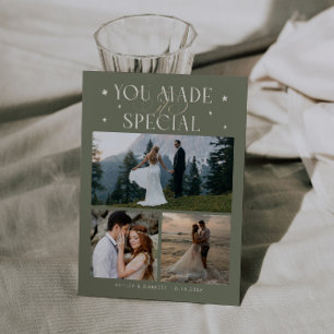 You Made It Special Wedding Photo Sage Green Thank You Card
