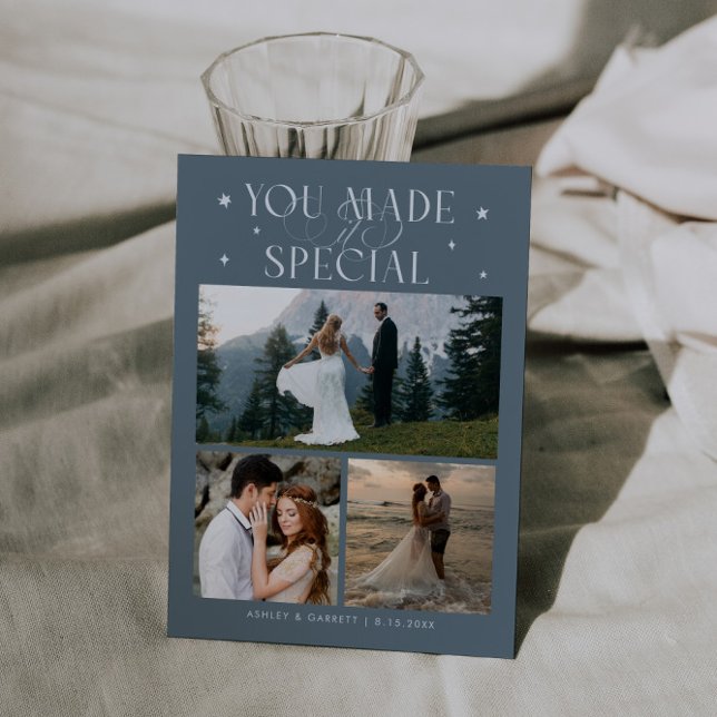 You Made It Special Wedding Photo Slate Blue Thank You Card (Creator Uploaded)