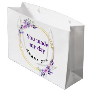 You Made My Day Thank You Purple Floral Wreath Large Gift Bag