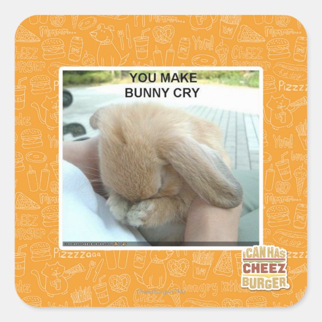 You make bunny cry square sticker (Front)