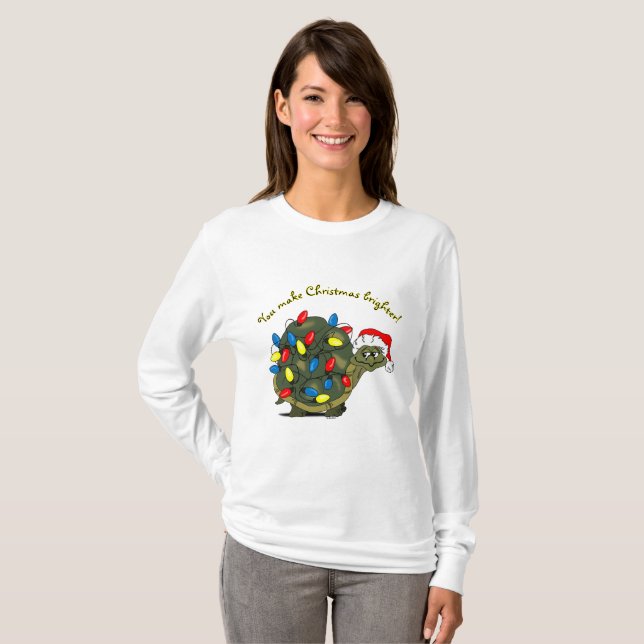 You Make Christmas Brighter! Cartoon Turtle T-Shirt (Front Full)