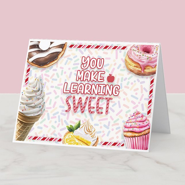 You Make Learning Sweet Teacher Appreciation Letterpress Thank You Card ("You make learning sweet" teacher appreciation thank you card)