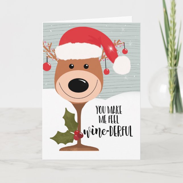 you make me feel christmas wine-derful funny wine card (Front)