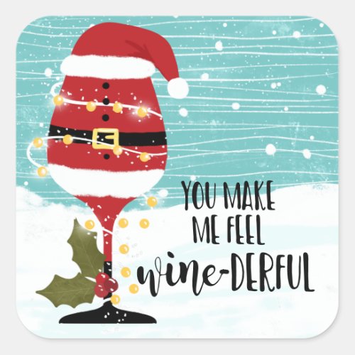 you make me feel christmas wine_derful funny wine square sticker