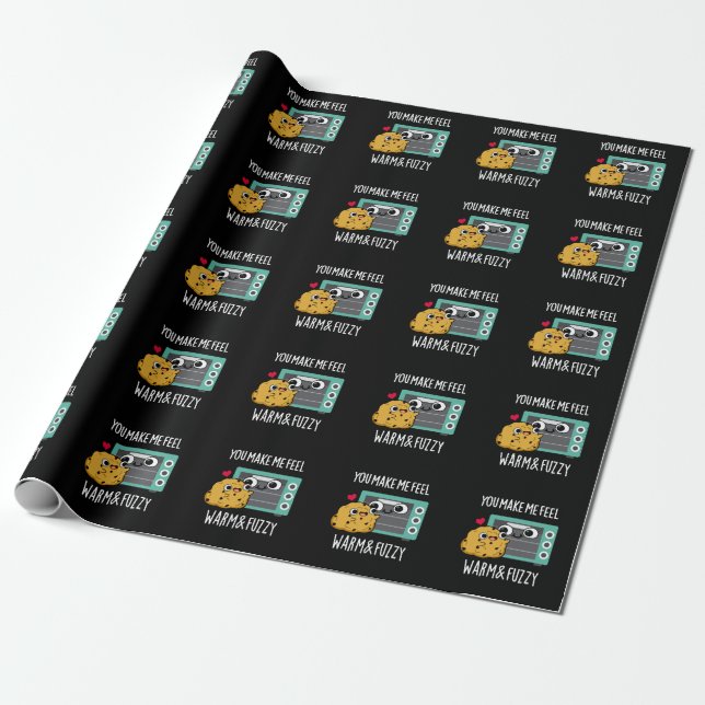 You Make Me Feel Warm And Fuzzy Oven Pun Dark BG Wrapping Paper (Unrolled)