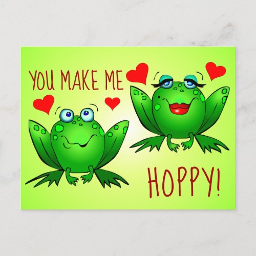 You Make Me Hoppy Cute Fun Romantic Frogs in Love Postcard