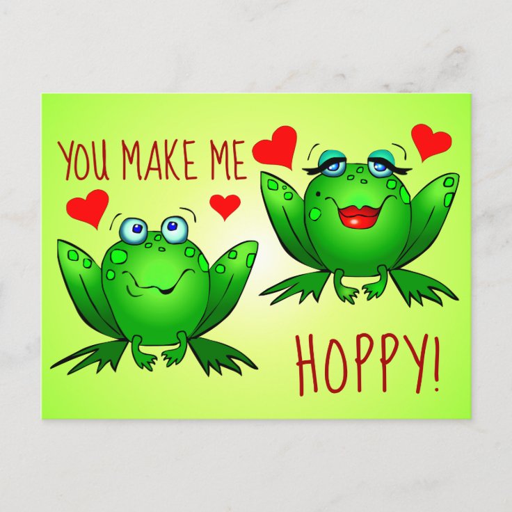 You Make Me Hoppy Cute Fun Romantic Frogs in Love Postcard | Zazzle