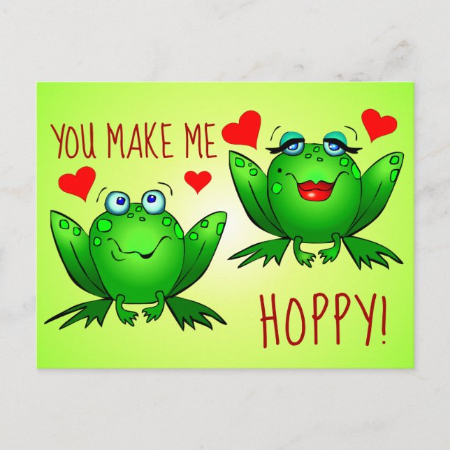You Make Me Hoppy Cute Fun Romantic Frogs in Love Postcard (Front)
