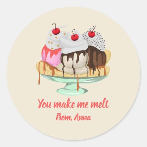 You make me melt ice cream Valentine Classic Round Sticker