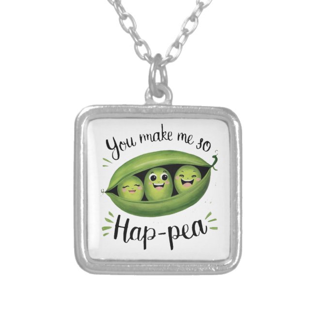 You Make Me So Hap-pea Silver Plated Necklace (Front)