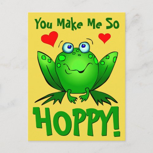 You Make Me So Hoppy Cute Cartoon Frog with Hearts Postcard