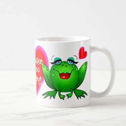 You Make Me So Hoppy Green Happy Frogs Red Hearts Coffee Mug