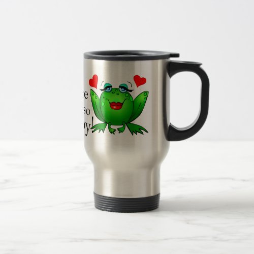 You Make Me So Hoppy Green Happy Frogs Red Hearts Travel Mug