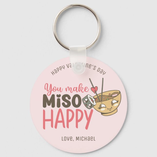 You Make Miso Happy Funny Pun Cute Valentine's Day Keychain (Front)