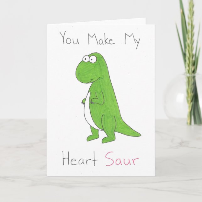 You Make My Heart Cute Dinosaur Folding Card (Front)