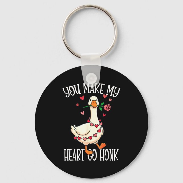 You Make My Heart Go Honk Valentine Goose  Keychain (Front)