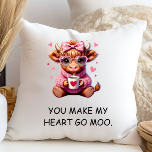 You Make My Heart Go Moo Funny Valentines Day Throw Pillow