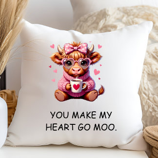 You Make My Heart Go Moo Funny Valentines  Day Throw Pillow