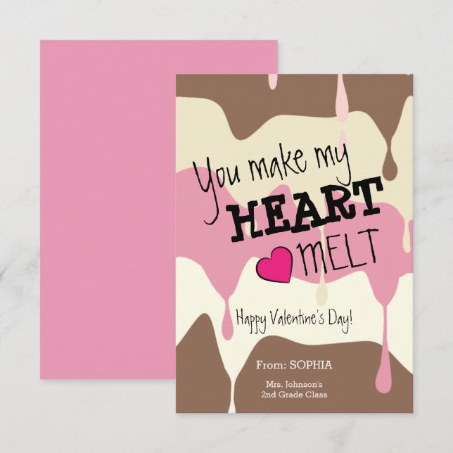 You Make My Heart Melt Classroom Valentine Card (Front/Back)