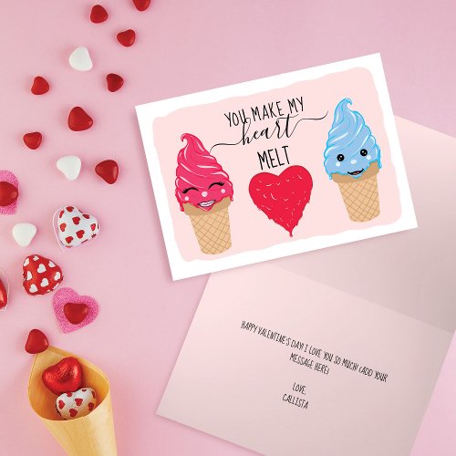 You Make My Heart Melt Ice Cream Valentines Day Holiday Card