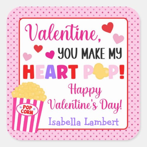 You Make My Heart Pop Kids Valentine Square Sticker