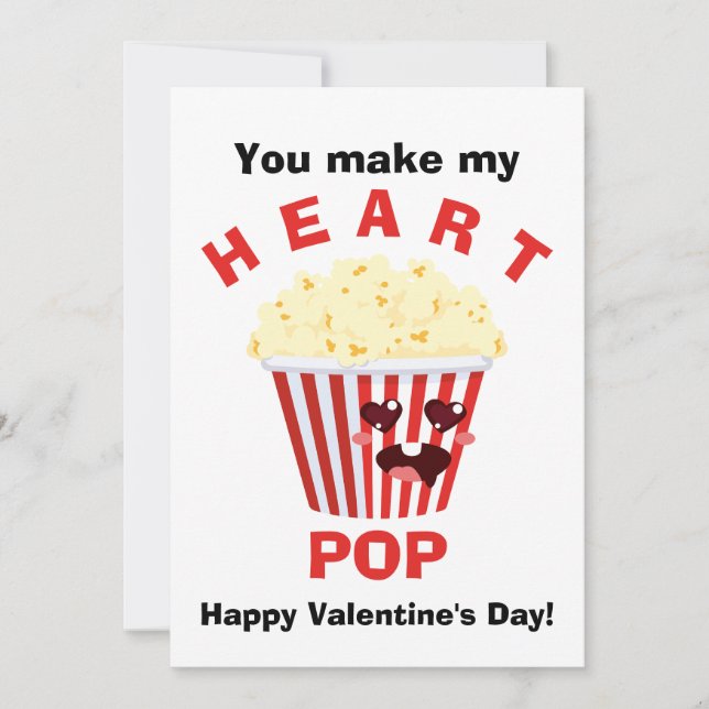 You make my heart POP Popcorn Valentine's Day Holiday Card (Front)