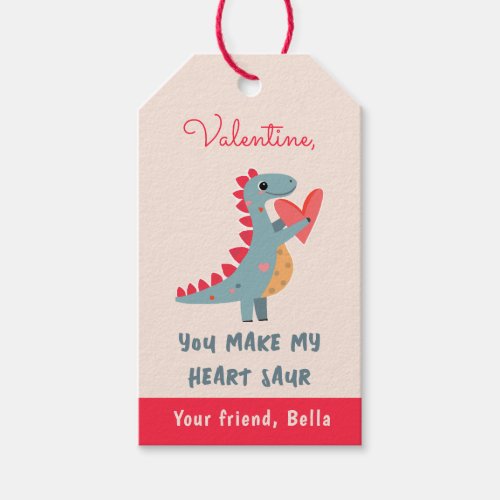 You make my Heart Saur Dinosaur Pun Valentine Gift Tags