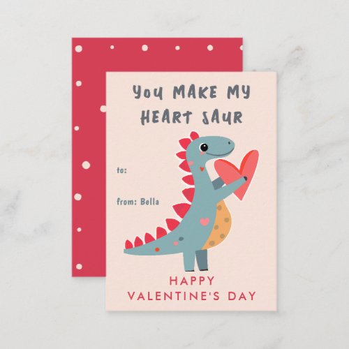 You make my Heart Saur Dinosaur Pun Valentine Note Card