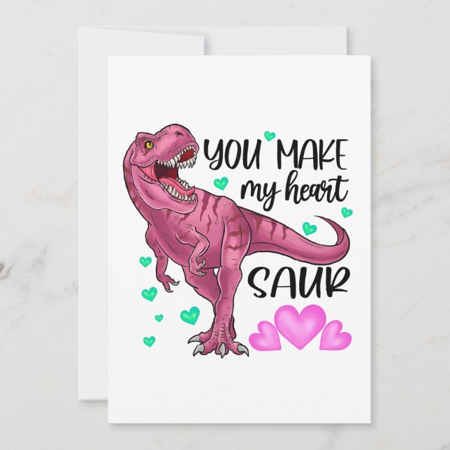 You Make My Heart Saur Dinosaur Valentine's Day Holiday Card (Front)