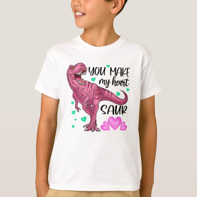 You Make My Heart Saur Dinosaur Valentine's Day T-Shirt (Front)