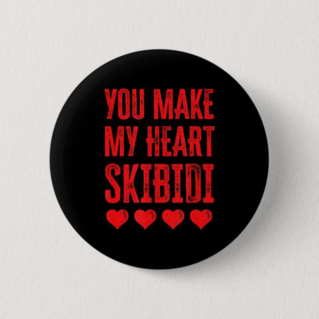You Make My Heart Skibidi Funny Valentine Day Kids Button (Front)