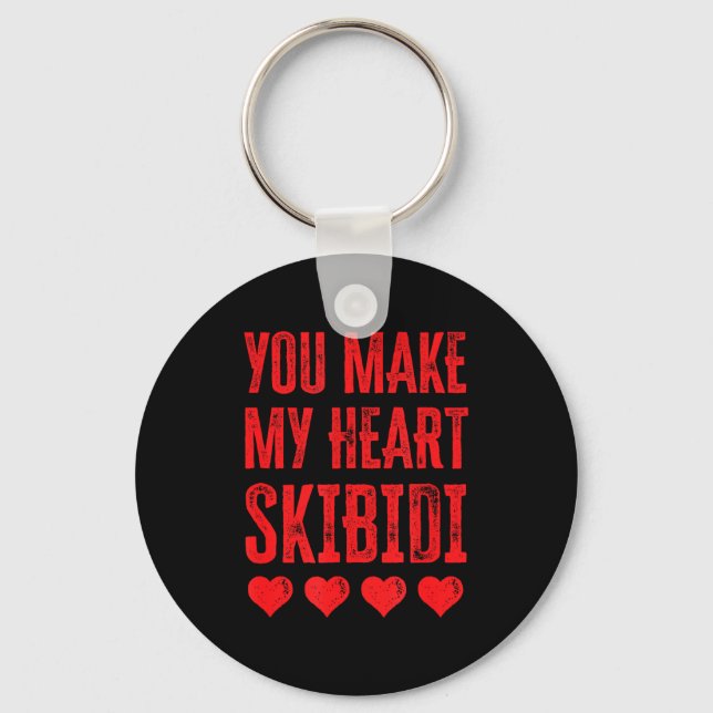 You Make My Heart Skibidi Funny Valentine Day Kids Keychain (Front)
